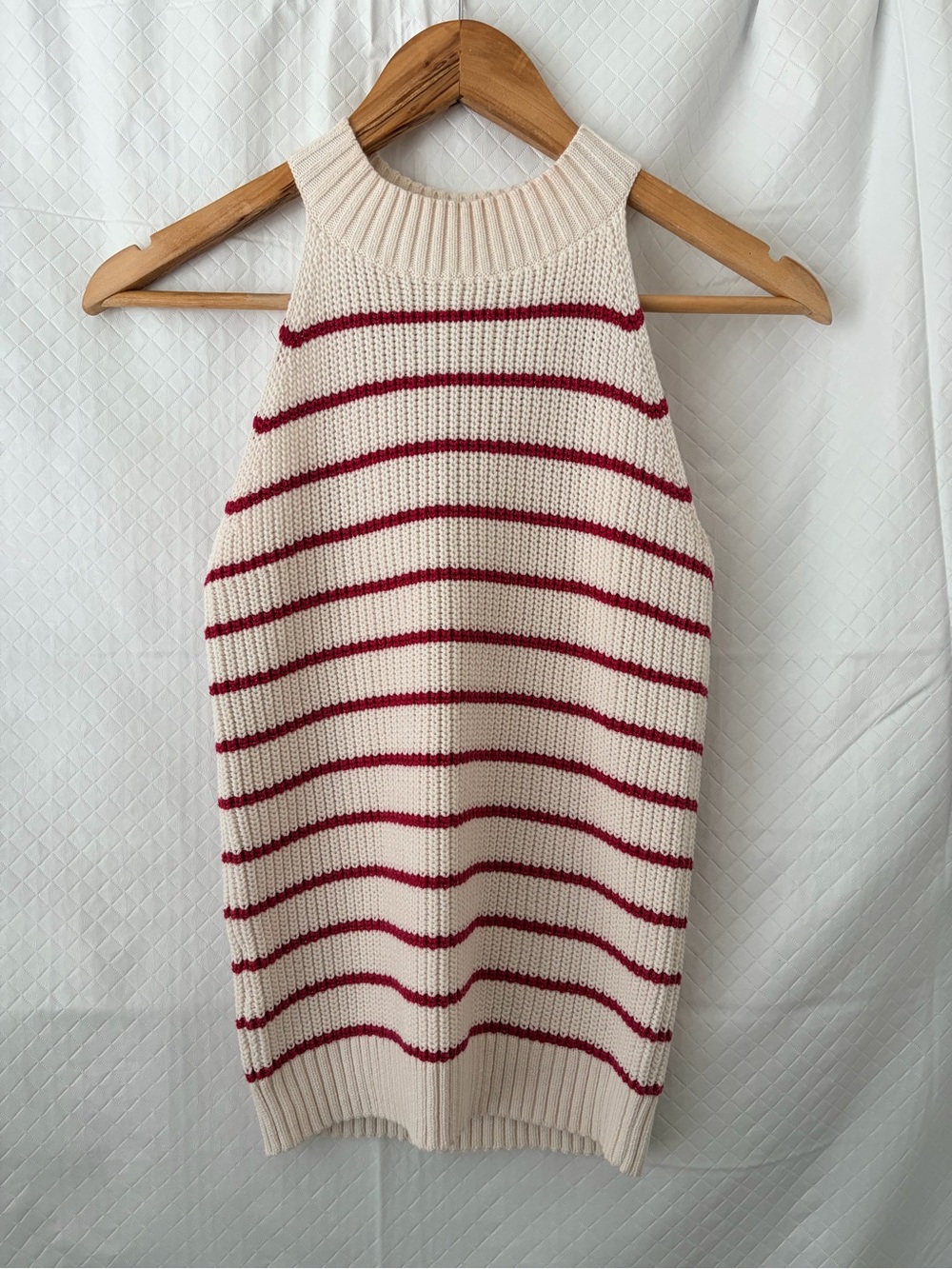 LOFT Cream Halter Sweater with Red Stripes